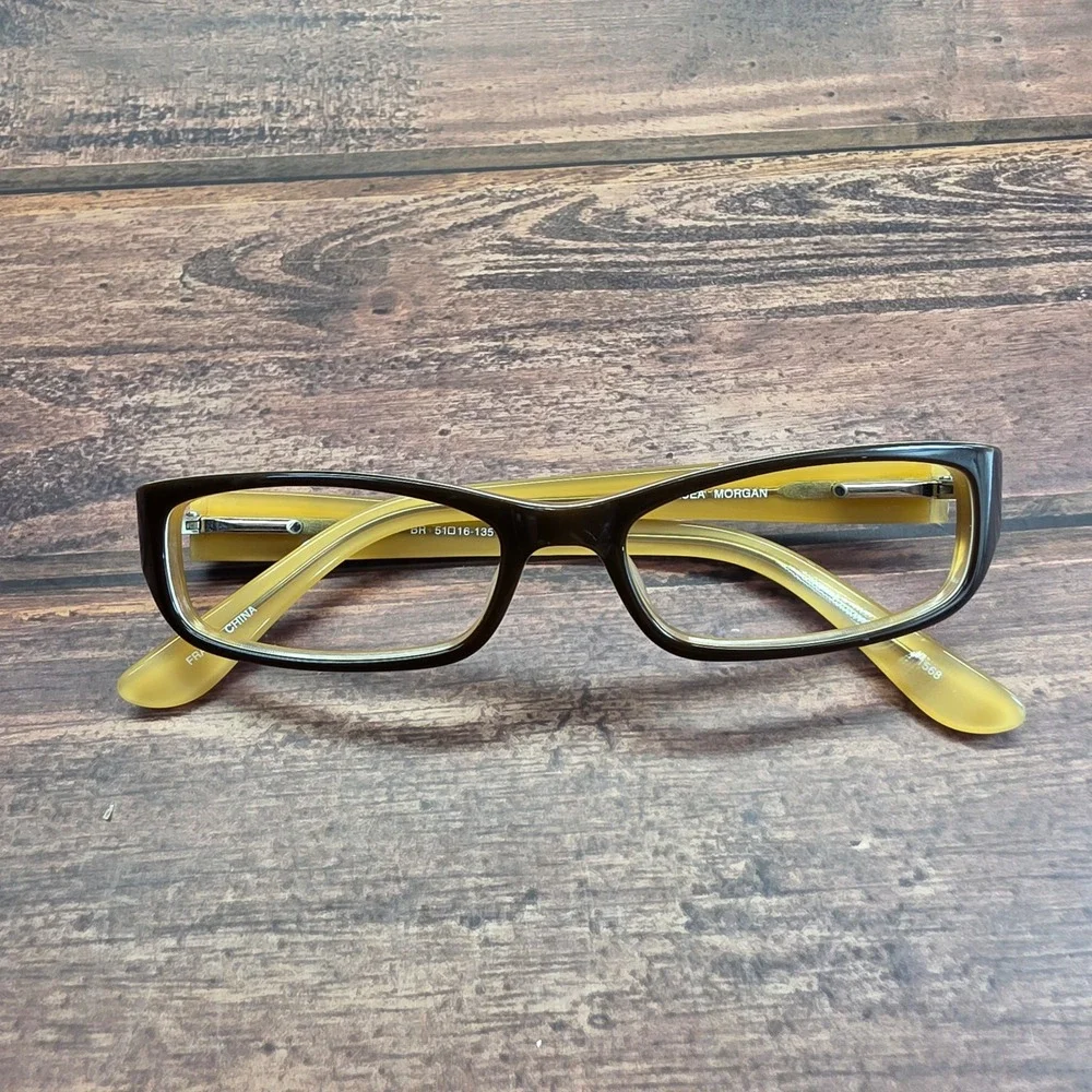 Chelsea Morgan CM837 BR Brown Yellow Rectangular Eyeglass Frames 51-16-135
